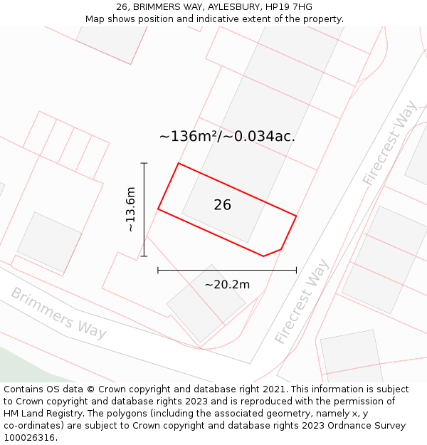 26, BRIMMERS WAY, AYLESBURY, HP19 7HG: Plot and title map