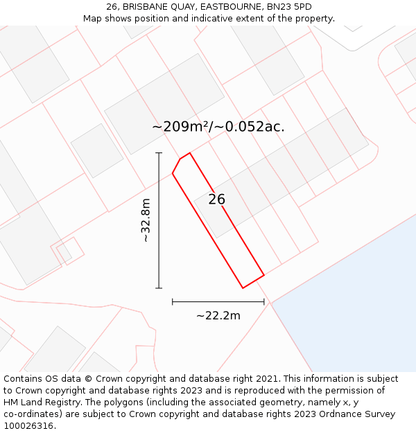 26, BRISBANE QUAY, EASTBOURNE, BN23 5PD: Plot and title map
