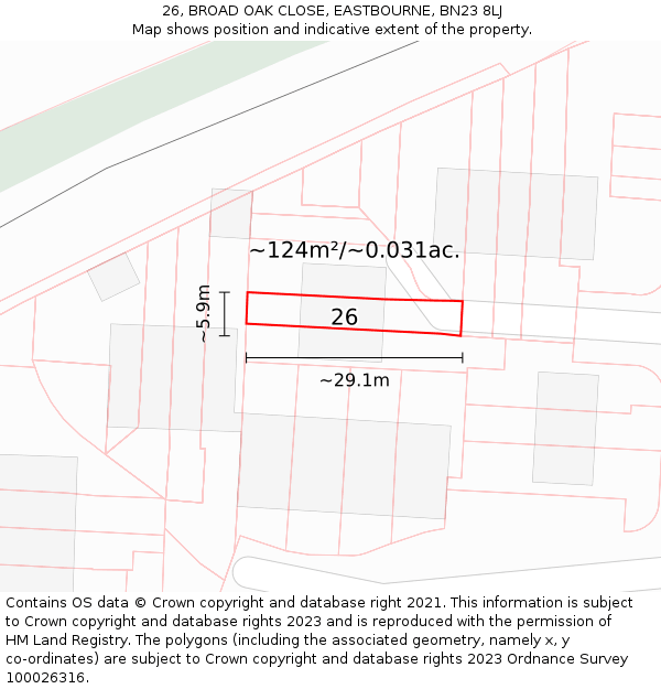 26, BROAD OAK CLOSE, EASTBOURNE, BN23 8LJ: Plot and title map