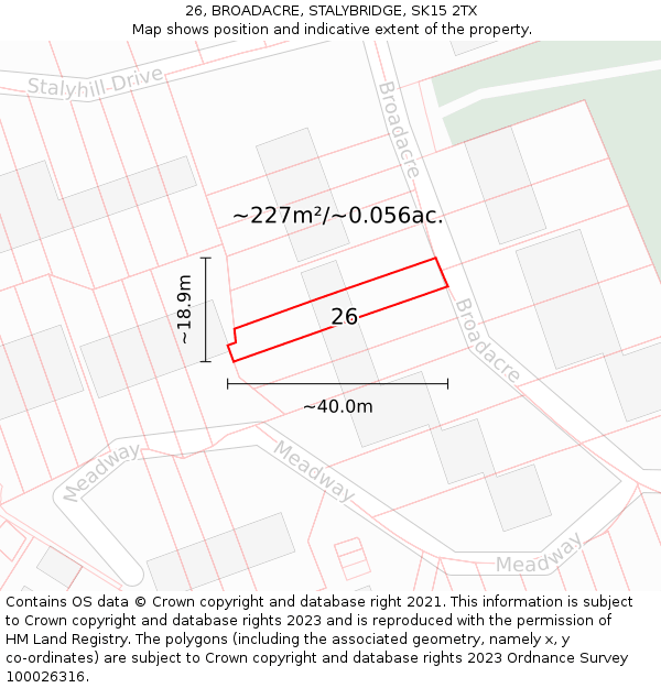 26, BROADACRE, STALYBRIDGE, SK15 2TX: Plot and title map
