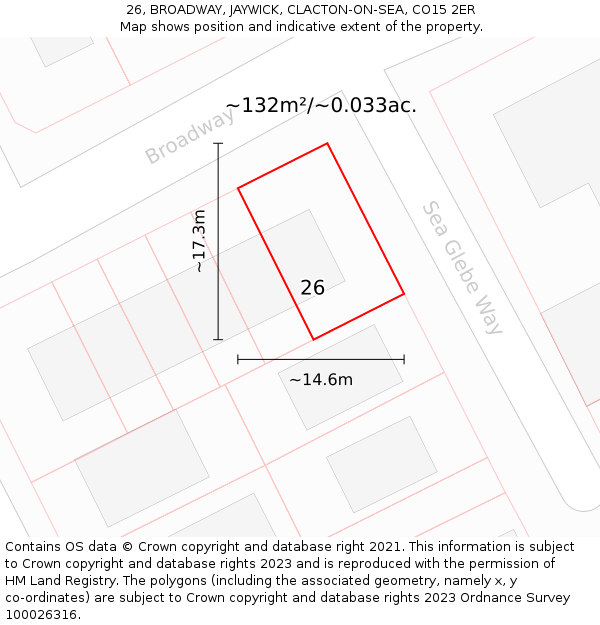 26, BROADWAY, JAYWICK, CLACTON-ON-SEA, CO15 2ER: Plot and title map