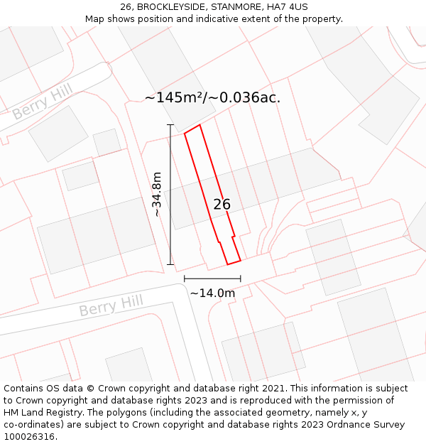 26, BROCKLEYSIDE, STANMORE, HA7 4US: Plot and title map