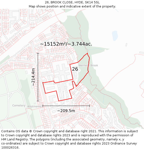 26, BROOK CLOSE, HYDE, SK14 5SL: Plot and title map