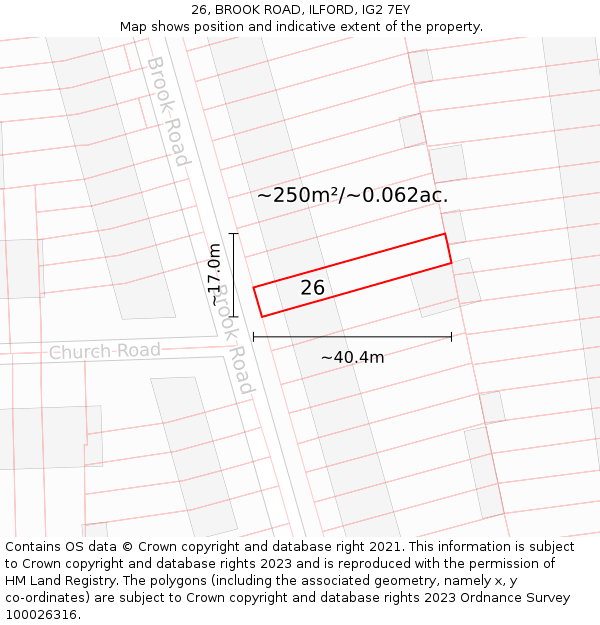 26, BROOK ROAD, ILFORD, IG2 7EY: Plot and title map