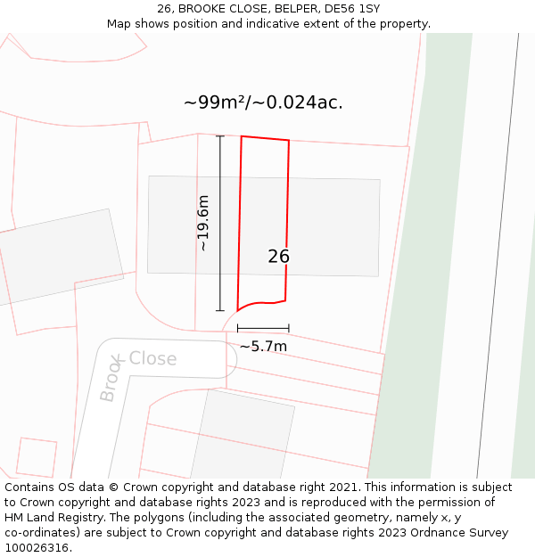 26, BROOKE CLOSE, BELPER, DE56 1SY: Plot and title map