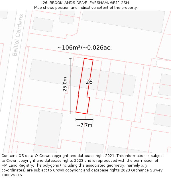 26, BROOKLANDS DRIVE, EVESHAM, WR11 2SH: Plot and title map