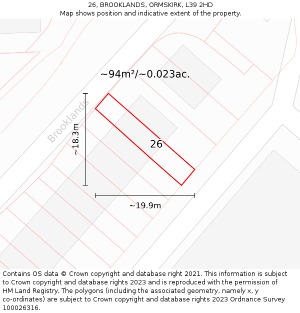 26, BROOKLANDS, ORMSKIRK, L39 2HD: Plot and title map