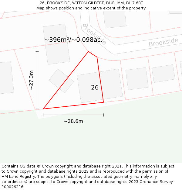 26, BROOKSIDE, WITTON GILBERT, DURHAM, DH7 6RT: Plot and title map