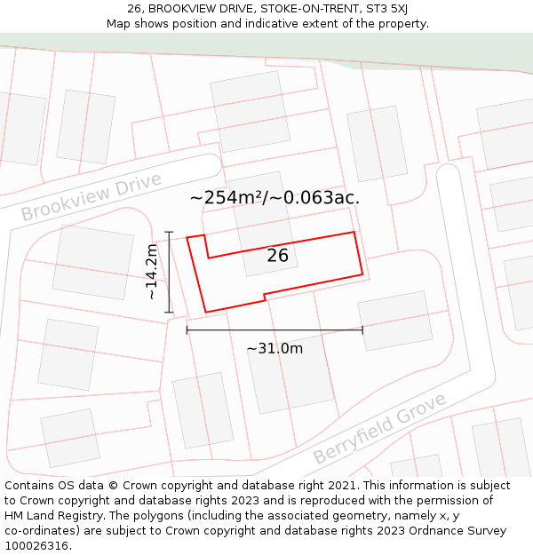 26, BROOKVIEW DRIVE, STOKE-ON-TRENT, ST3 5XJ: Plot and title map