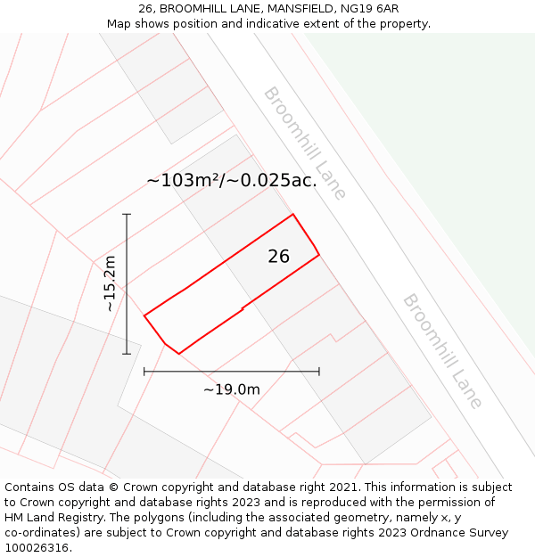 26, BROOMHILL LANE, MANSFIELD, NG19 6AR: Plot and title map