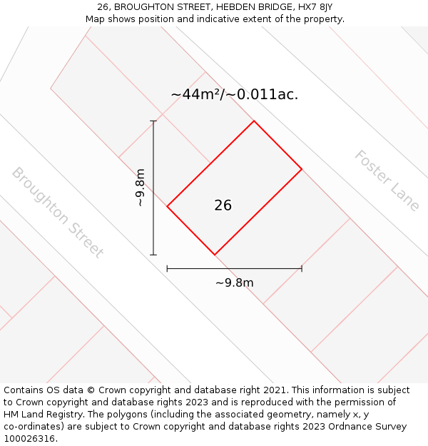 26, BROUGHTON STREET, HEBDEN BRIDGE, HX7 8JY: Plot and title map