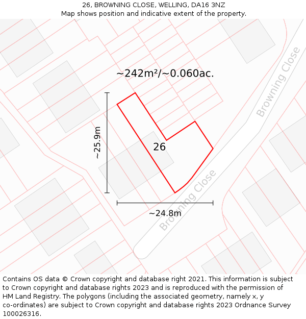 26, BROWNING CLOSE, WELLING, DA16 3NZ: Plot and title map