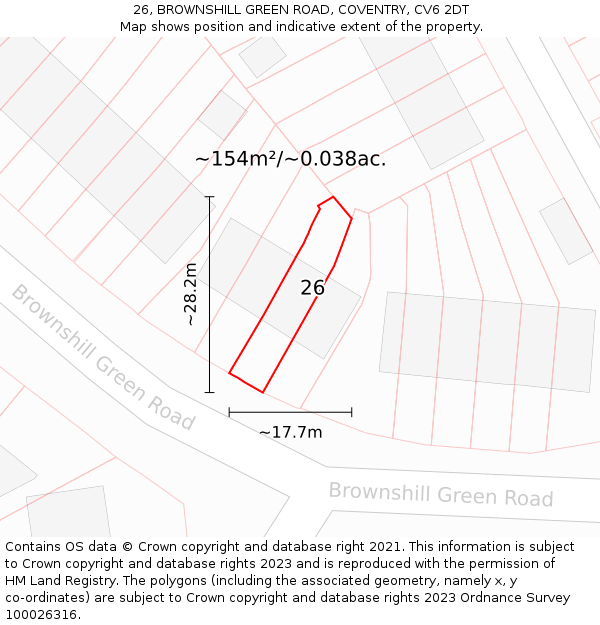 26, BROWNSHILL GREEN ROAD, COVENTRY, CV6 2DT: Plot and title map