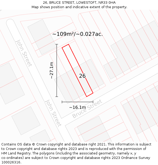 26, BRUCE STREET, LOWESTOFT, NR33 0HA: Plot and title map