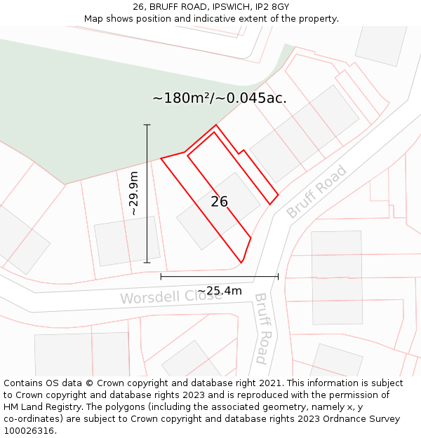 26, BRUFF ROAD, IPSWICH, IP2 8GY: Plot and title map