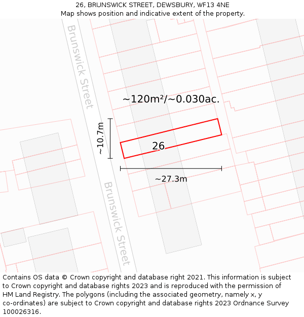 26, BRUNSWICK STREET, DEWSBURY, WF13 4NE: Plot and title map