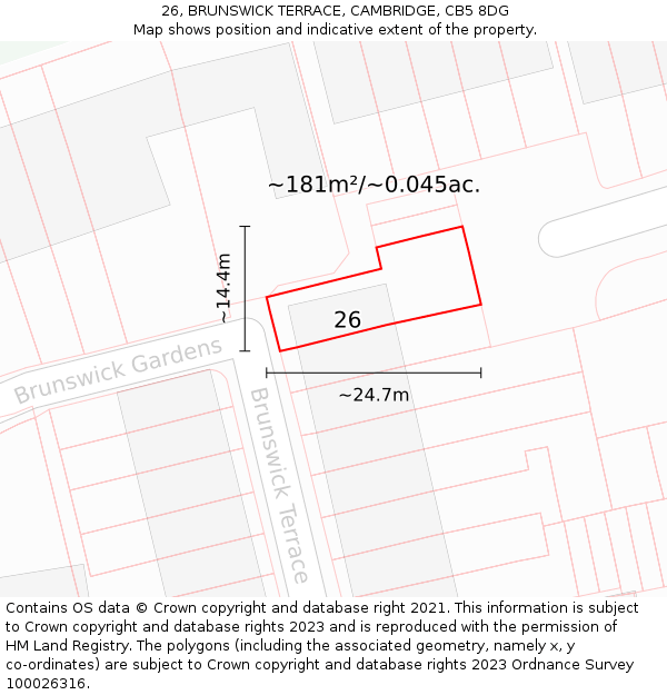 26, BRUNSWICK TERRACE, CAMBRIDGE, CB5 8DG: Plot and title map