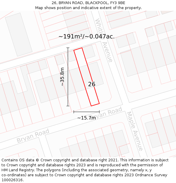 26, BRYAN ROAD, BLACKPOOL, FY3 9BE: Plot and title map
