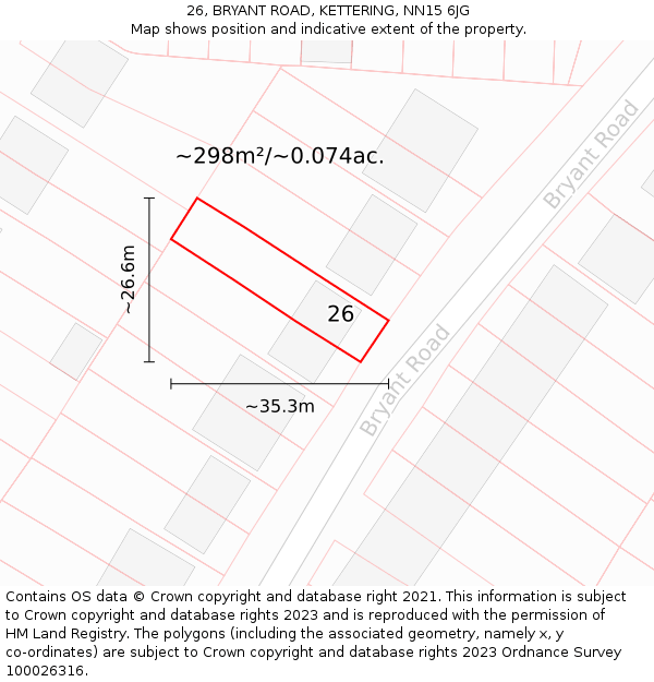 26, BRYANT ROAD, KETTERING, NN15 6JG: Plot and title map