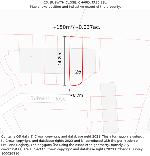 26, BUBWITH CLOSE, CHARD, TA20 2BL: Plot and title map