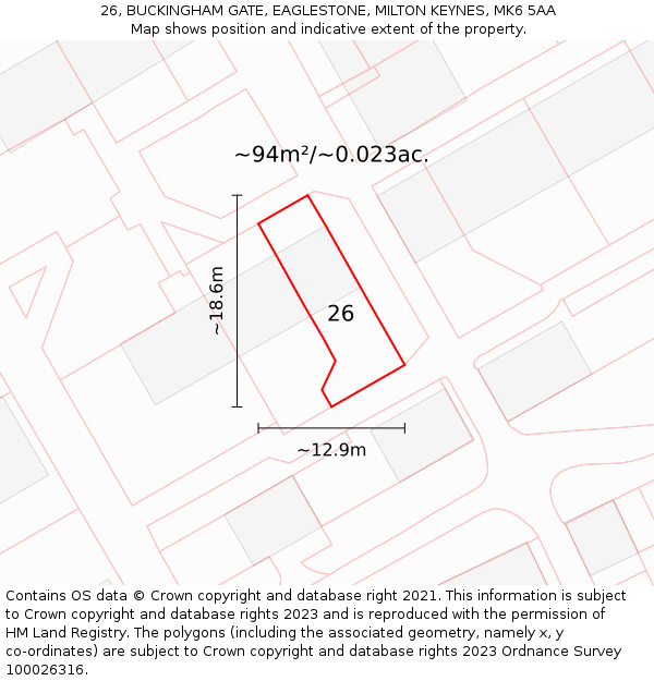 26, BUCKINGHAM GATE, EAGLESTONE, MILTON KEYNES, MK6 5AA: Plot and title map
