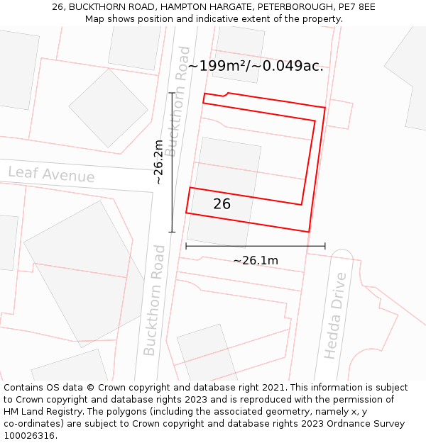 26, BUCKTHORN ROAD, HAMPTON HARGATE, PETERBOROUGH, PE7 8EE: Plot and title map