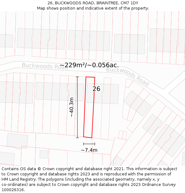 26, BUCKWOODS ROAD, BRAINTREE, CM7 1DY: Plot and title map