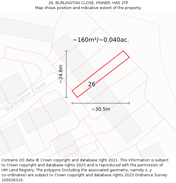 26, BURLINGTON CLOSE, PINNER, HA5 2TP: Plot and title map