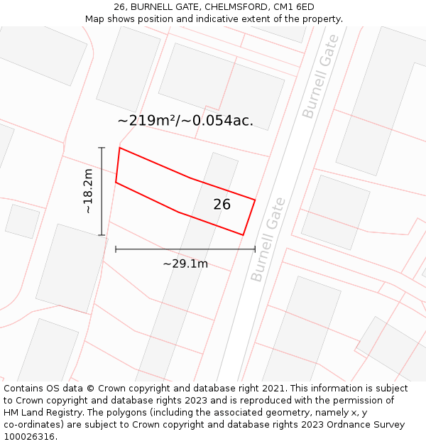 26, BURNELL GATE, CHELMSFORD, CM1 6ED: Plot and title map