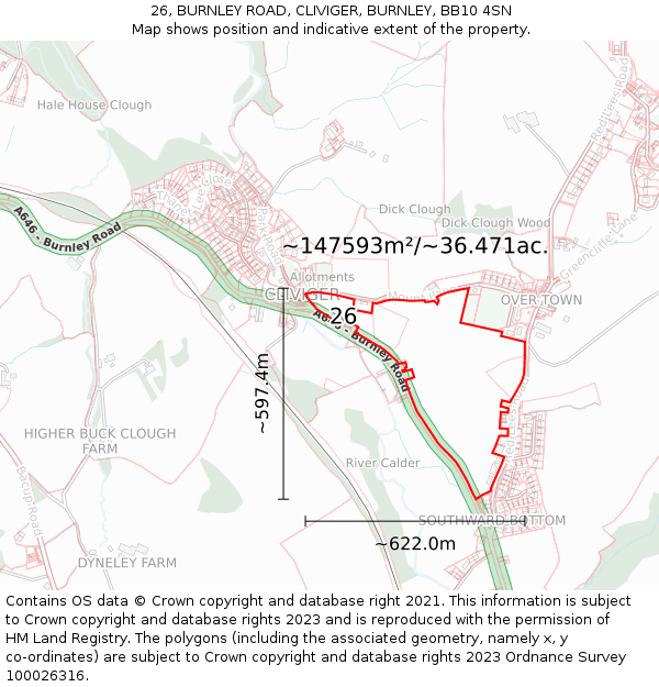 26, BURNLEY ROAD, CLIVIGER, BURNLEY, BB10 4SN: Plot and title map
