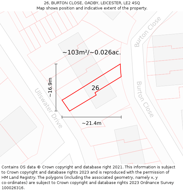 26, BURTON CLOSE, OADBY, LEICESTER, LE2 4SQ: Plot and title map