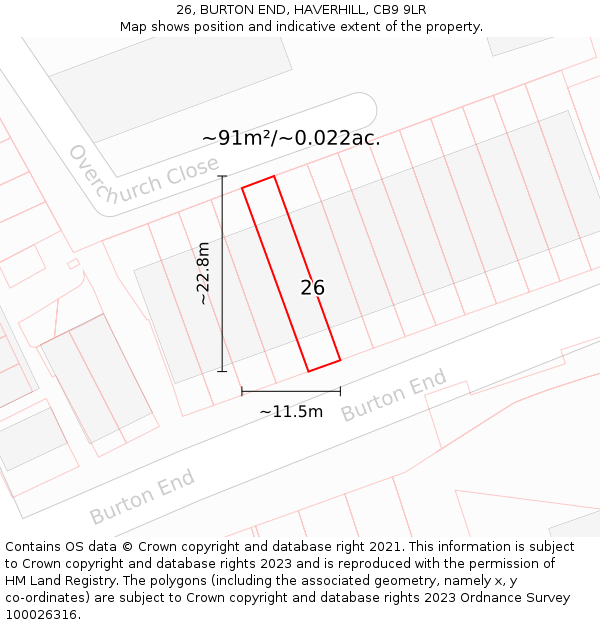 26, BURTON END, HAVERHILL, CB9 9LR: Plot and title map