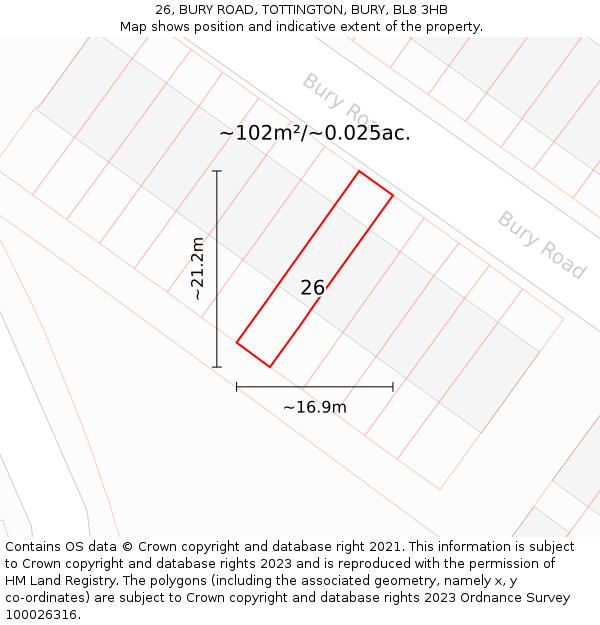 26, BURY ROAD, TOTTINGTON, BURY, BL8 3HB: Plot and title map