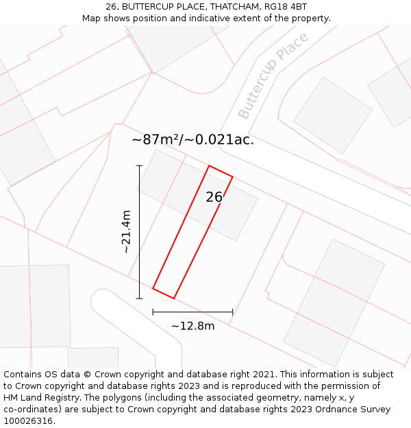 26, BUTTERCUP PLACE, THATCHAM, RG18 4BT: Plot and title map