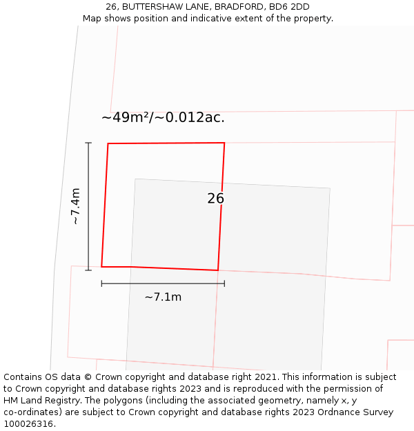 26, BUTTERSHAW LANE, BRADFORD, BD6 2DD: Plot and title map