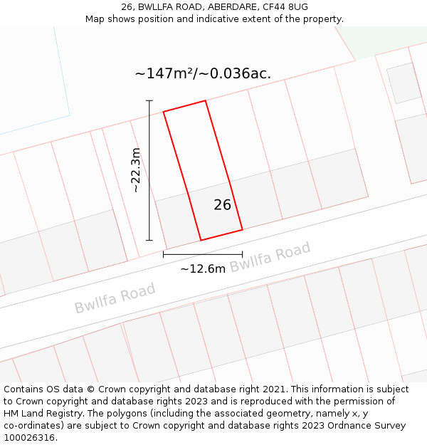 26, BWLLFA ROAD, ABERDARE, CF44 8UG: Plot and title map