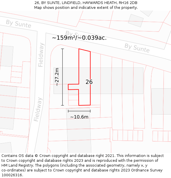 26, BY SUNTE, LINDFIELD, HAYWARDS HEATH, RH16 2DB: Plot and title map