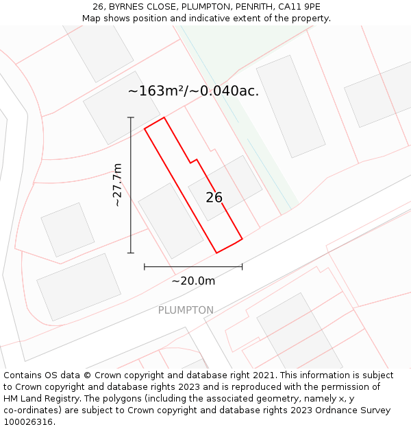 26, BYRNES CLOSE, PLUMPTON, PENRITH, CA11 9PE: Plot and title map