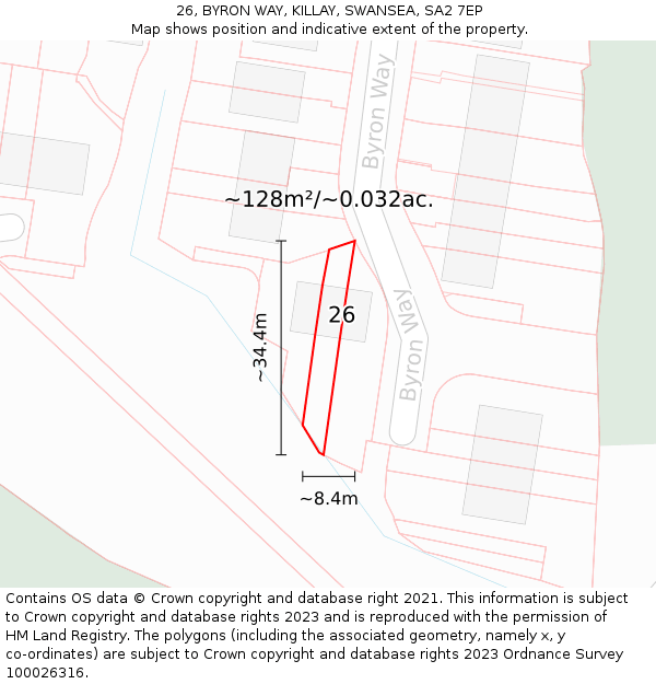 26, BYRON WAY, KILLAY, SWANSEA, SA2 7EP: Plot and title map