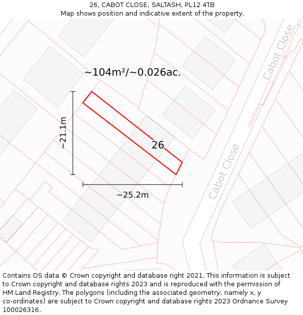 26, CABOT CLOSE, SALTASH, PL12 4TB: Plot and title map