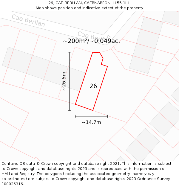 26, CAE BERLLAN, CAERNARFON, LL55 1HH: Plot and title map