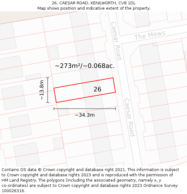 26, CAESAR ROAD, KENILWORTH, CV8 1DL: Plot and title map
