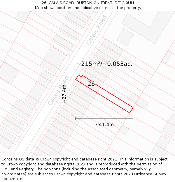 26, CALAIS ROAD, BURTON-ON-TRENT, DE13 0UH: Plot and title map