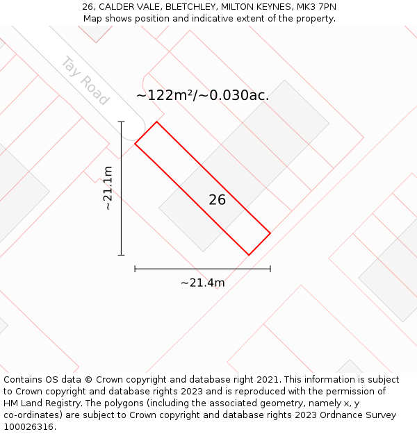 26, CALDER VALE, BLETCHLEY, MILTON KEYNES, MK3 7PN: Plot and title map