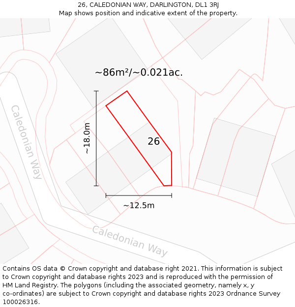 26, CALEDONIAN WAY, DARLINGTON, DL1 3RJ: Plot and title map