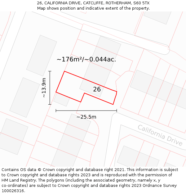 26, CALIFORNIA DRIVE, CATCLIFFE, ROTHERHAM, S60 5TX: Plot and title map