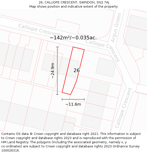 26, CALLIOPE CRESCENT, SWINDON, SN2 7AJ: Plot and title map