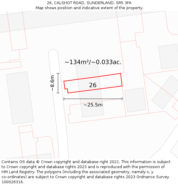 26, CALSHOT ROAD, SUNDERLAND, SR5 3FA: Plot and title map