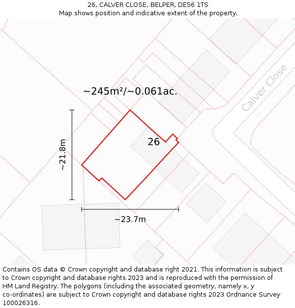 26, CALVER CLOSE, BELPER, DE56 1TS: Plot and title map