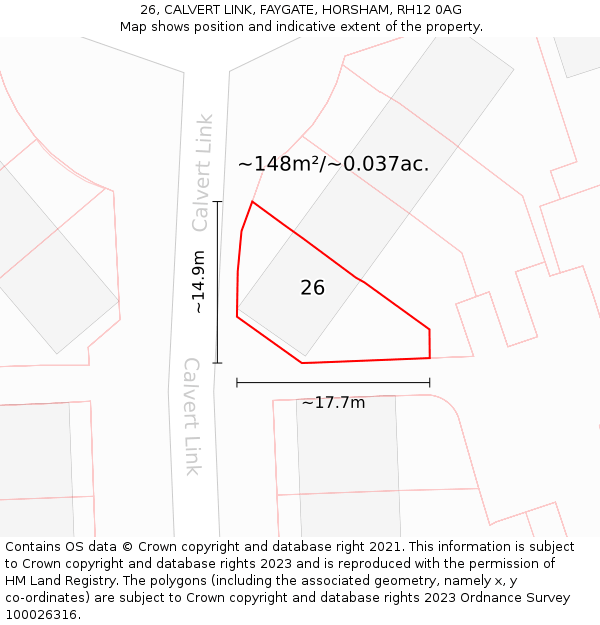 26, CALVERT LINK, FAYGATE, HORSHAM, RH12 0AG: Plot and title map